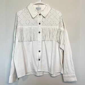 MELROSE WITH LOVE Women’s White Top With Shiny Stones & Fringe Size Smal…